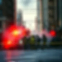 A chaotic street scene showing emergency responders at the site of a violent incident, highlighting the urgency and disruption in the community.