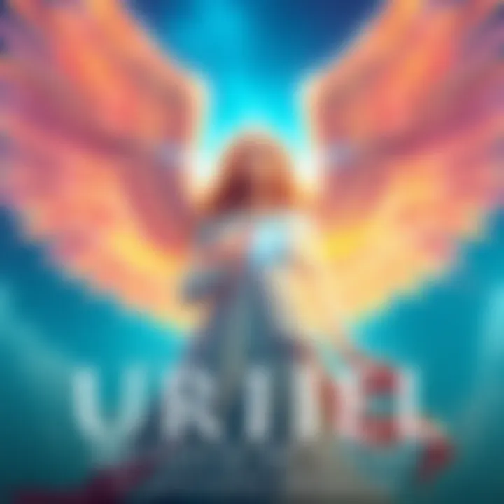 A bright angelic figure symbolizing light, with radiant wings and a serene expression, representing guidance and hope.