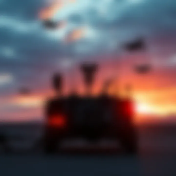 A US air defense system on alert, with drones in the sky representing potential threats.