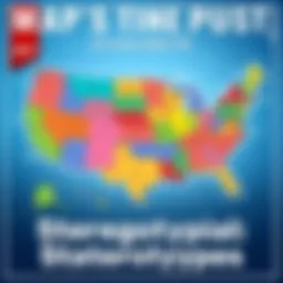A colorful map showing each U.S. state with exaggerated stereotypes, featuring fun illustrations and state names.