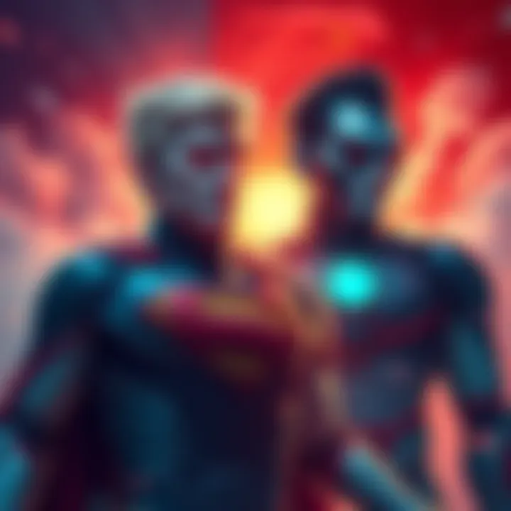 Illustration of the US depicted as a superhero and China as a supervillain in a battle over artificial intelligence