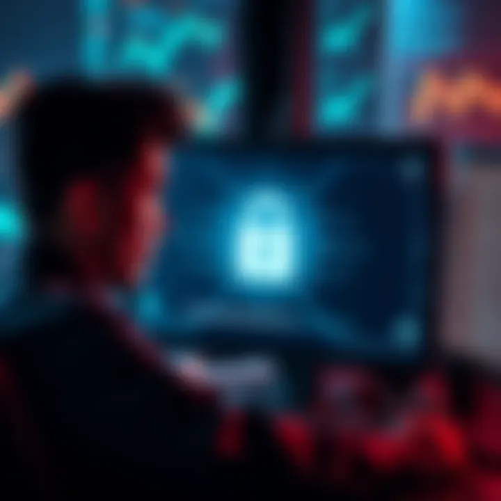 A worried individual looking at a computer screen showing a lock icon, indicating potential unauthorized access to their ChatGPT account.