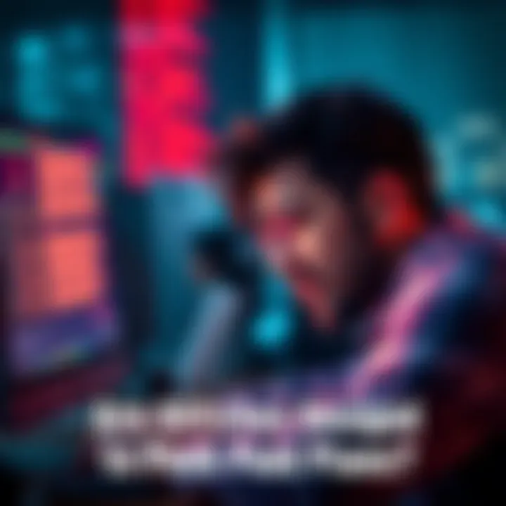 A frustrated user looking at a computer screen displaying error messages while trying to request images