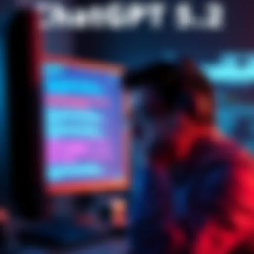 A frustrated user looking at a computer screen displaying ChatGPT interface with error messages