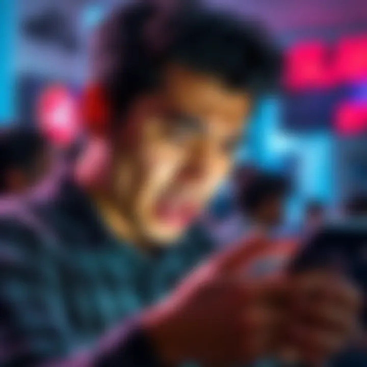 A person expressing frustration while using the Google Playstore on their smartphone amid ads during a chat.