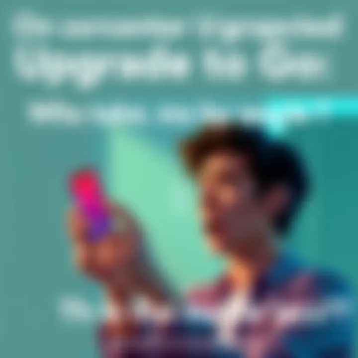 A person looking surprised at their phone with a notification about an upgrade to Go, showing confusion