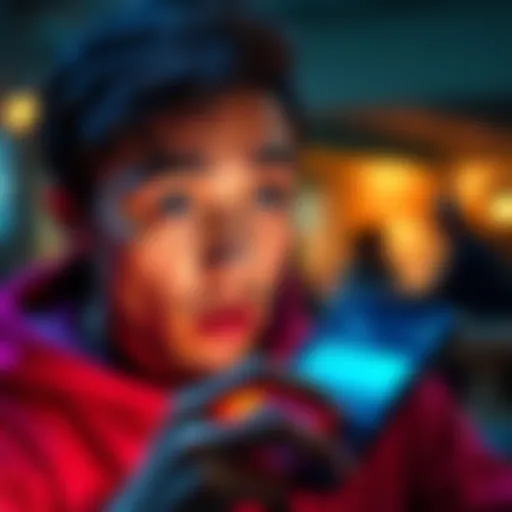 A person looking surprised at their phone, showing a messaging app with an alert about daily message limits