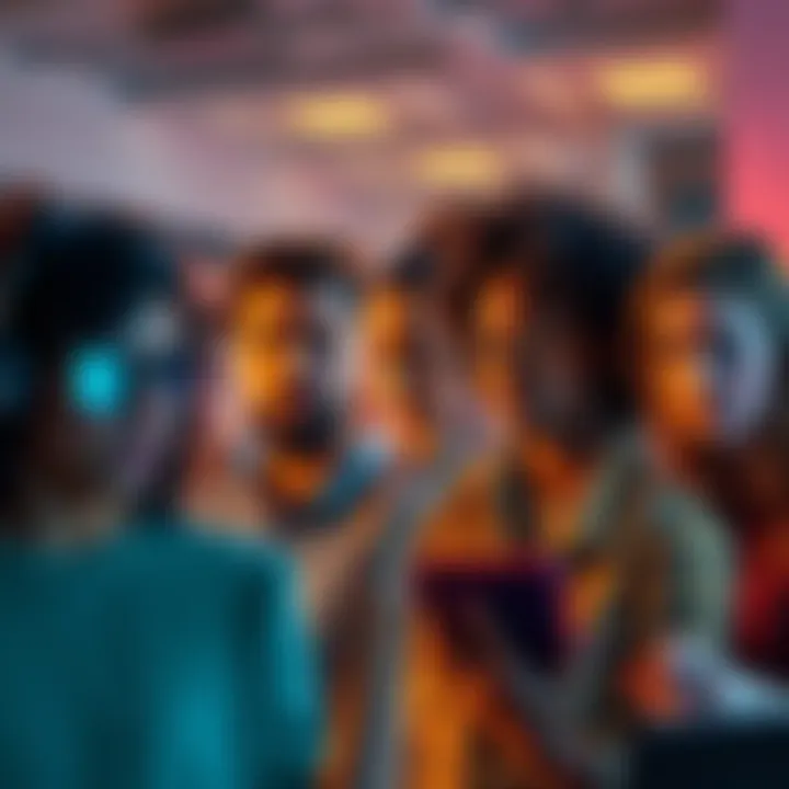 A group of diverse people discussing technology with worried expressions, contrasting past enthusiasm with current concerns, highlighting the change in mood.