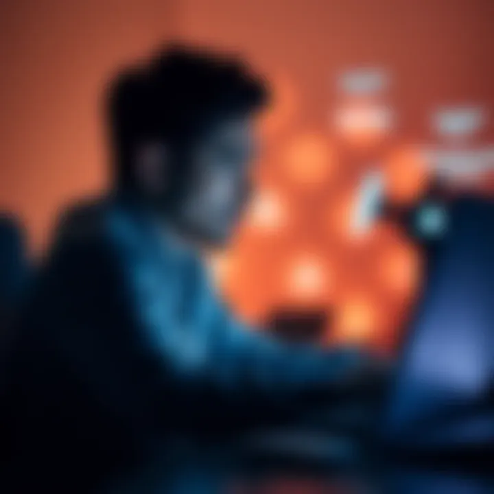 A person sitting at a desk, looking concerned while viewing their laptop screen, symbolizing privacy worries with technology.