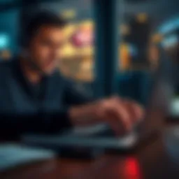 A person typing a message on a laptop with a frustrated expression, representing concerns about an app's issues