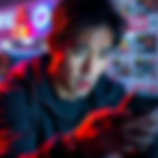 A person looks annoyed while scrolling through their social media feed filled with irrelevant content and bot interactions
