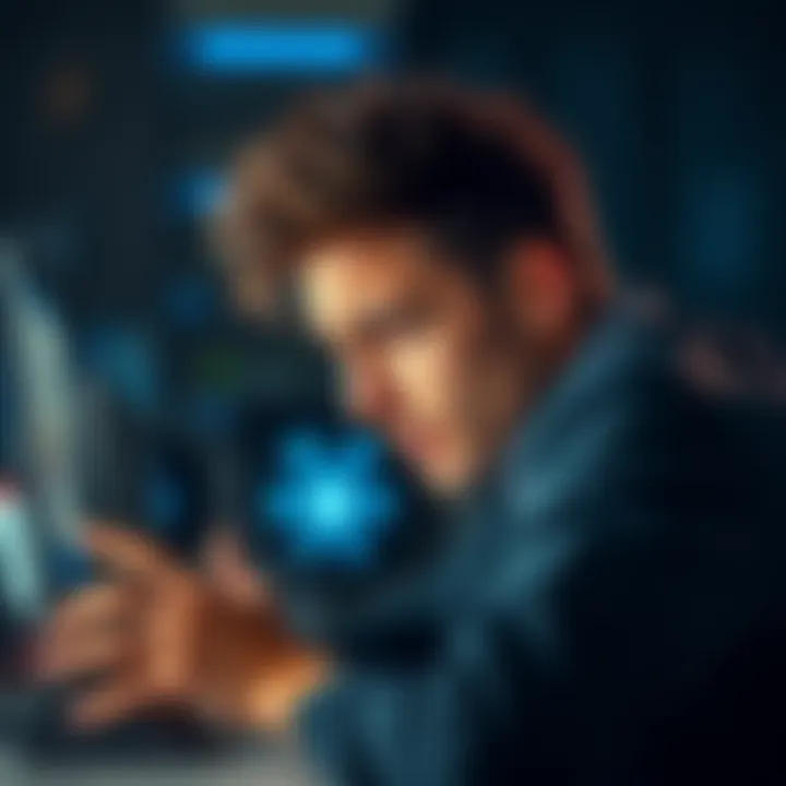 A person looking frustrated at their computer screen as unwanted images pop up while they seek text-only responses.