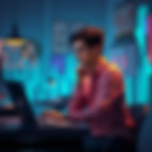 A person sitting at a desk looking thoughtfully at a laptop, contemplating their return to c.ai