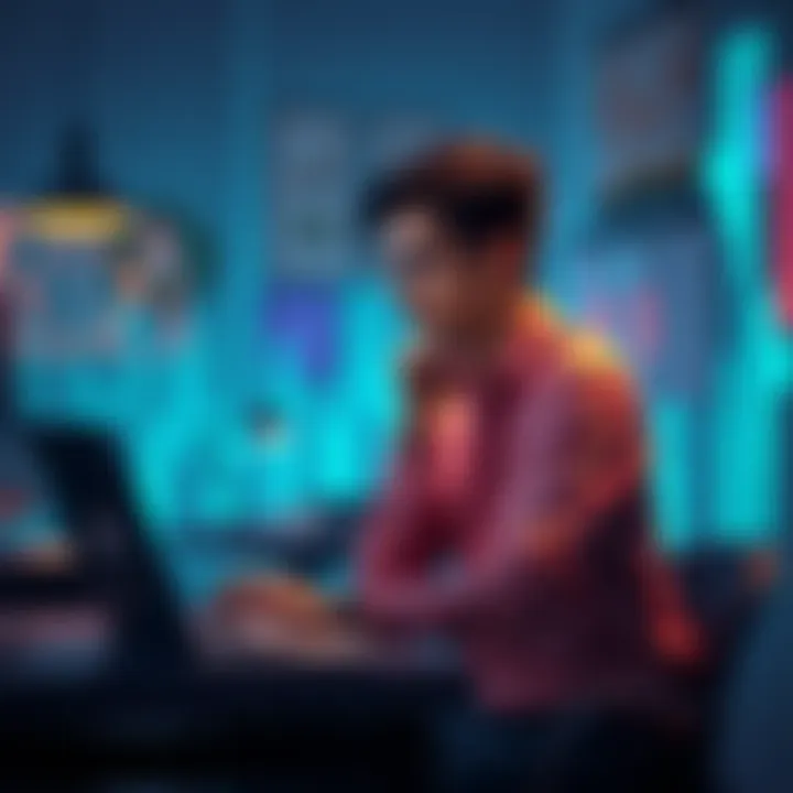A person sitting at a desk looking thoughtfully at a laptop, contemplating their return to c.ai