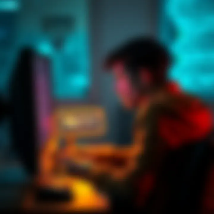 A frustrated person sitting at a computer with an error message on the screen, discussing issues in an online forum