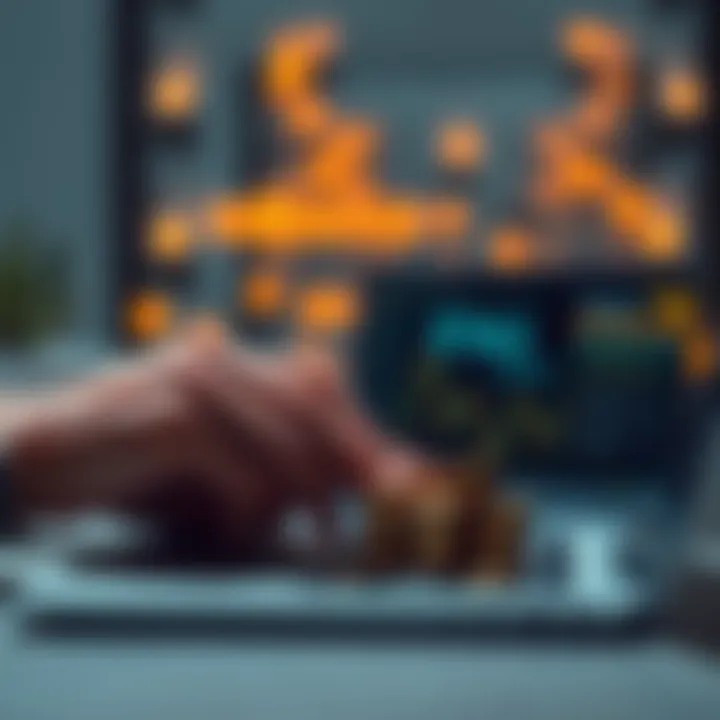 Person counting coins while looking at a laptop in the background, representing saving money for a new device.