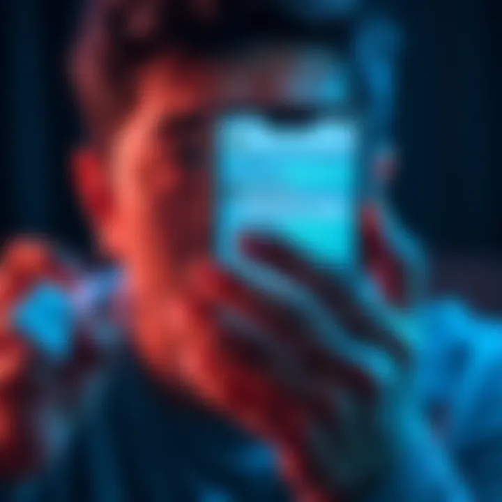 A person looking distressed at their phone screen, showing a chat app with no messages, symbolizing accidental deletion of chats