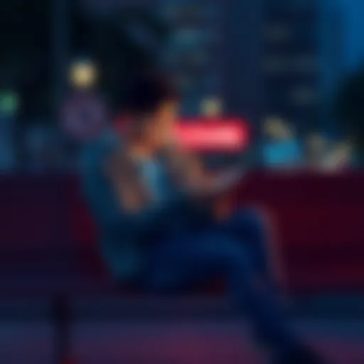A person sitting on a bench looking at their phone with a sad expression, symbolizing frustration with an app, reflecting the decision to take a break from it.