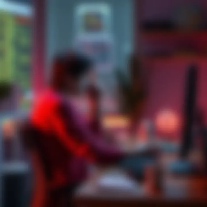 A person sitting at a desk with a computer, looking frustrated while trying to fix memory and CUDA issues in Stable Diffusion art generation.