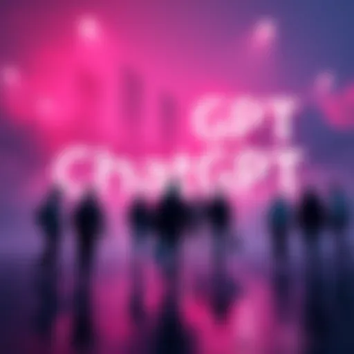 A group of people walking away from a large sign that says ChatGPT, symbolizing the departure of users.