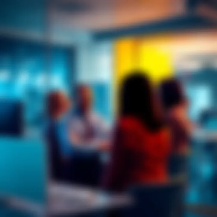 A group of USPTO employees in an office discussing job security concerns amid RIF rumors.