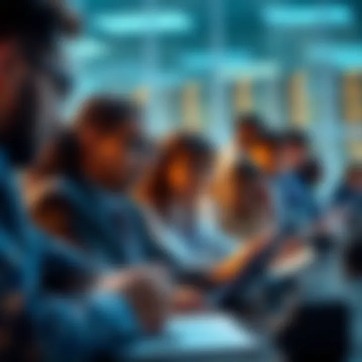 A group of diverse professionals reviewing patent applications at the USPTO headquarters in Alexandria, Virginia.