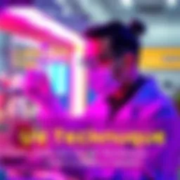 A scientist demonstrating the UV technique with equipment in a lab setting