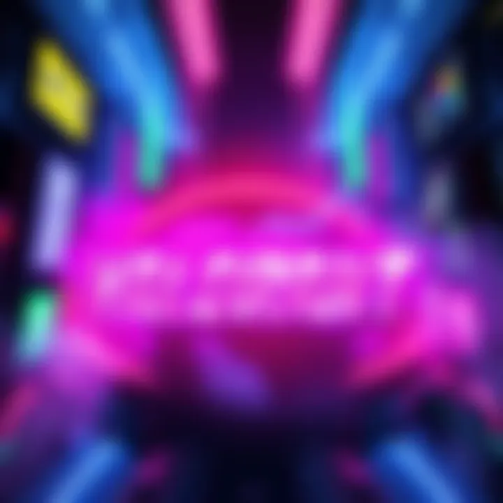 A vibrant graphic design featuring cyberpunk elements and stretch text inspired by Valorant's visuals