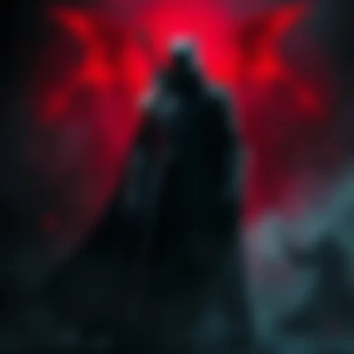 A powerful vampire lord in a dark cloak, standing with a commanding pose, surrounded by shadows, evoking authority and darkness.