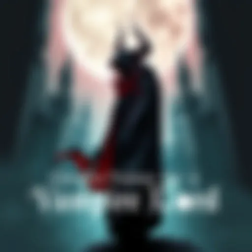 A dark and menacing figure representing a vampire lord, wearing a flowing cloak and with sharp fangs, standing in a spooky castle setting.