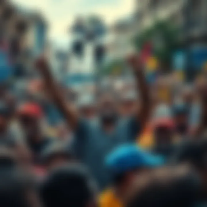 Crowd of Venezuelans joyfully celebrating after news of President Maduro's reported kidnapping