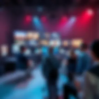 A group of visual effects artists discussing their work in a studio, surrounded by screens showing various effects