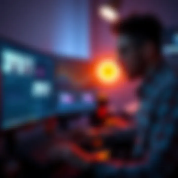 A VFX artist looking at a computer screen with tracking points and UI overlay issues in Mocha software while analyzing frame rates.