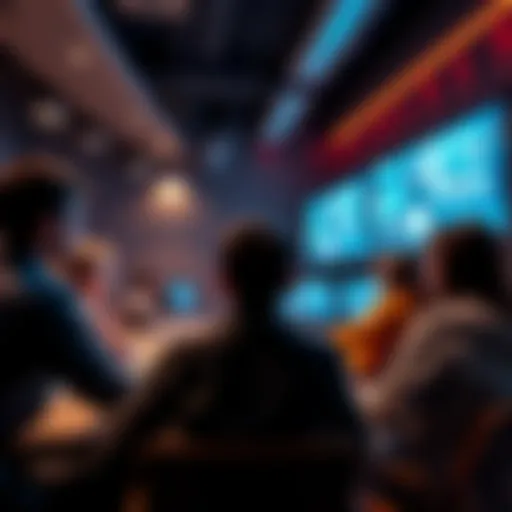 A group of VFX students and professionals engaged in a lively discussion about the industry's stability, with visuals of computer screens displaying digital effects work.