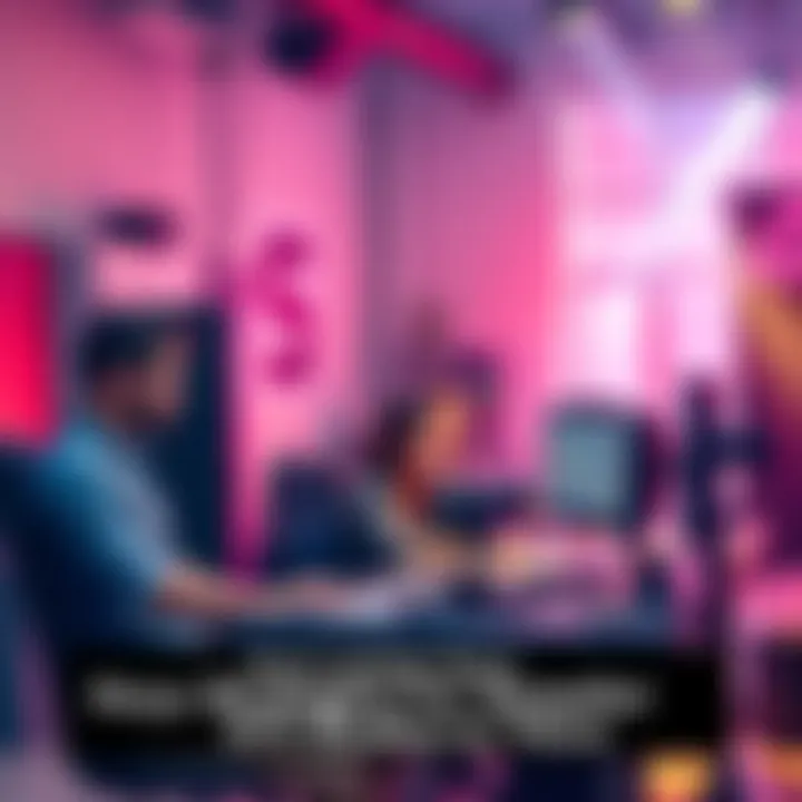 VFX studio team collaborating A small team of visual effects artists working together on a project using computers and creative tools in a studio environment