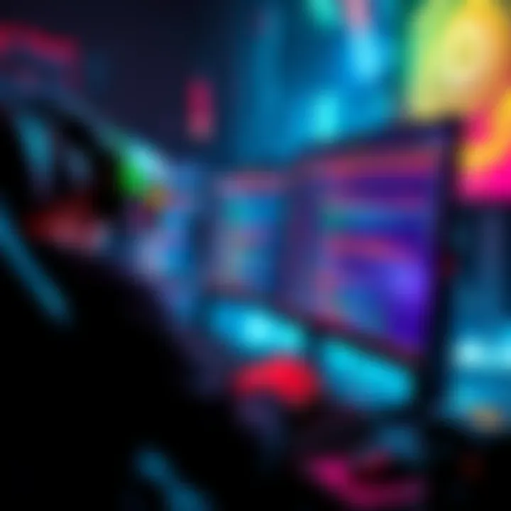 Vibe Coding in Game Development A game developer working on a computer with colorful graphics and code on the screen, surrounded by gaming elements.
