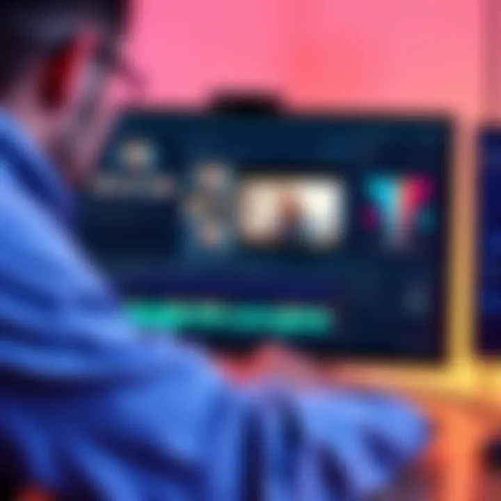 Individual working on a video editing software, adjusting layers and overlays to fix playback issues.