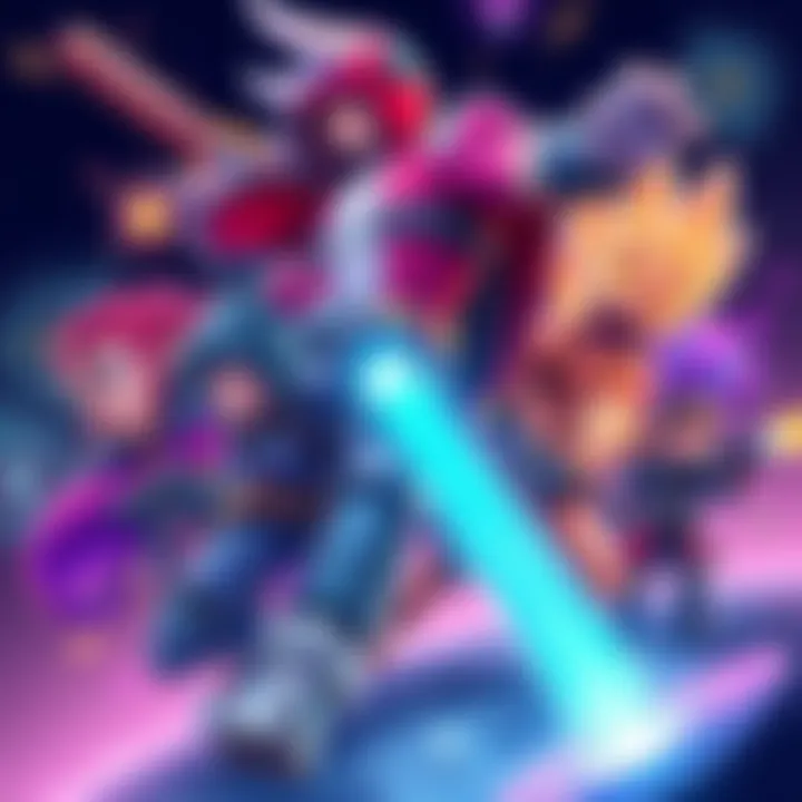 Video game characters with unique abilities Illustration of various video game characters showcasing unique abilities and mechanics, including evolution and special features.