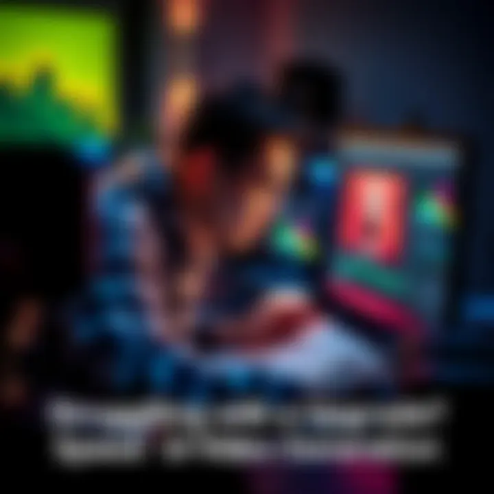 A person working on a computer with a 4090 graphics card, focused on speeding up video rendering, surrounded by video editing software and notes.
