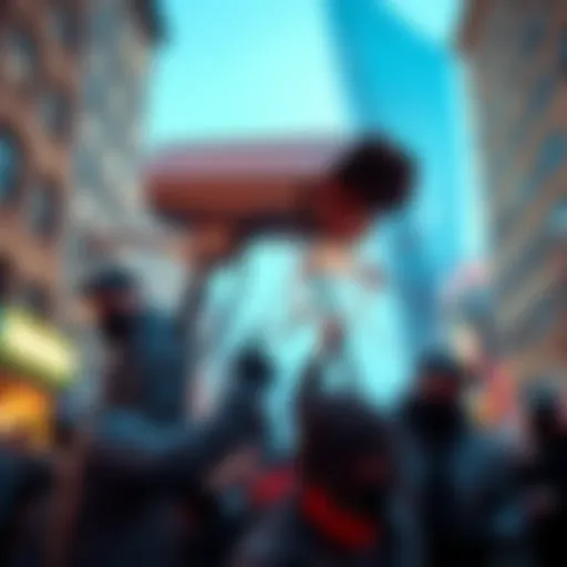 Group of people dismantling a Flock surveillance camera in a city area, showing signs of protest against surveillance technology.