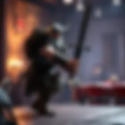 A Viking character being pushed back after attempting to climb a table in a game setting, showcasing the new knockback animation feature.