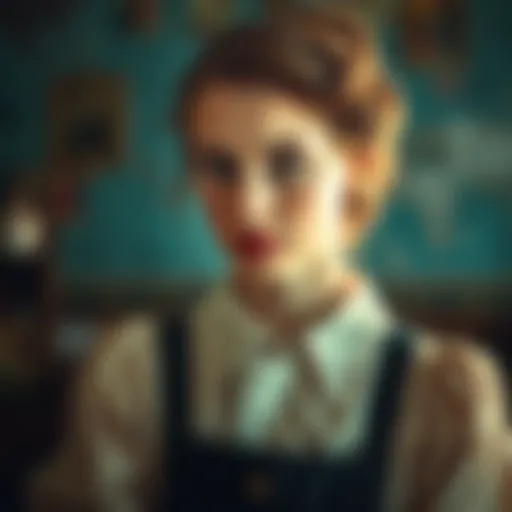 A classic portrait of a young woman dressed in vintage clothing, with soft lighting emphasizing her expression and elegant hairstyle.