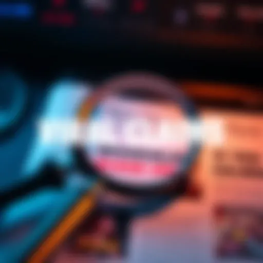 A magnifying glass over a document showing social media posts and headlines related to viral claims.