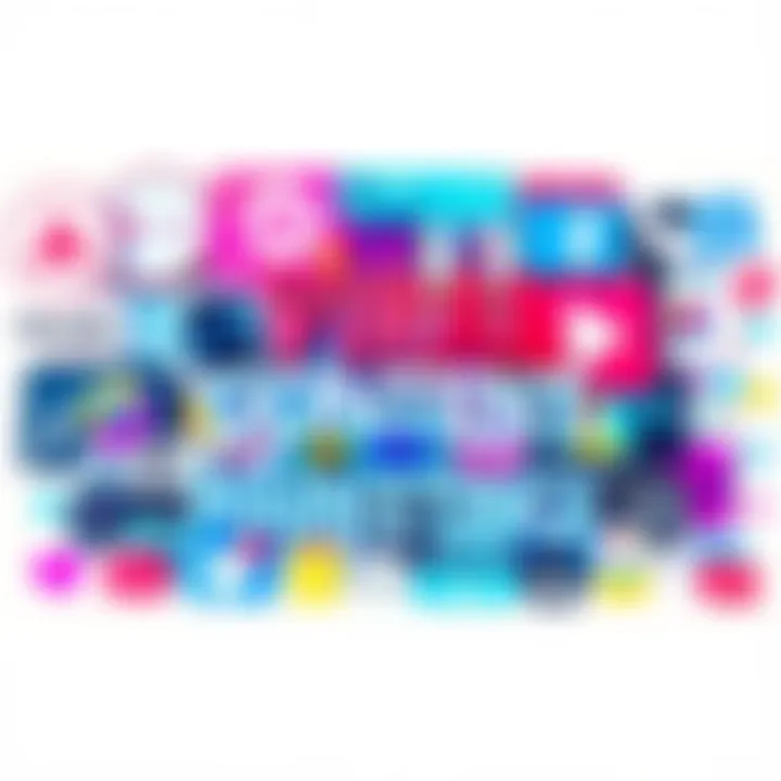 A collage of viral songs, memes, and movies with marketing elements like ads and social media icons