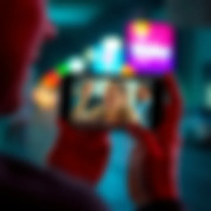 A person smiling while holding a smartphone, showing a viral video on the screen