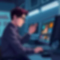 An illustration showing a person struggling with visual analysis tasks on a computer, representing the limitations of Vision Language Models.