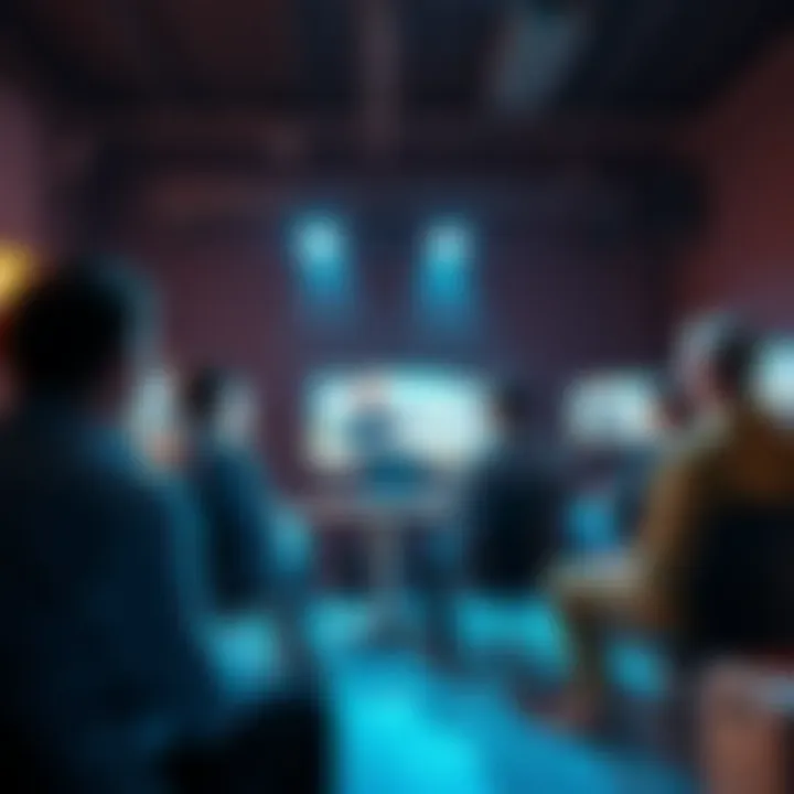 A group of people discussing visual effects and realism in a studio setting with computer screens showing VFX work