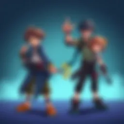 Early designs of characters for a visual novel, showcasing different poses and expressions