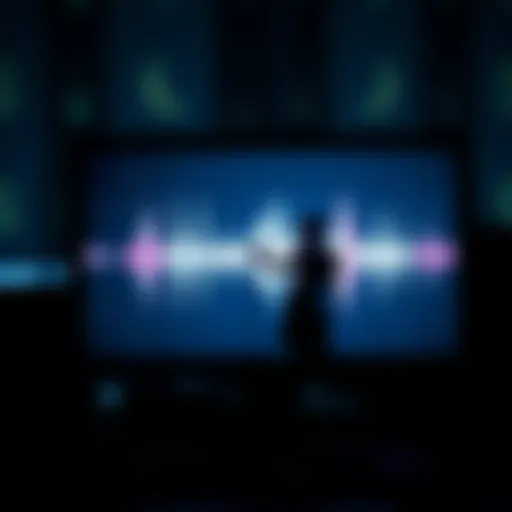 A computer screen displaying sound waves and a singer's silhouette, representing voice cloning technology in music.