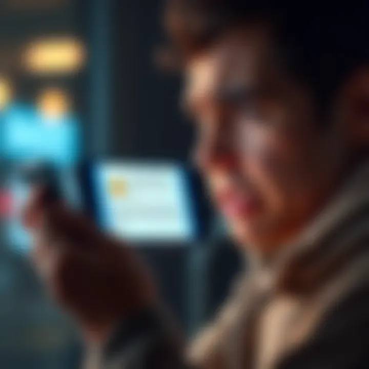 A frustrated person using voice-to-text feature on a smartphone, showing error messages on the screen.